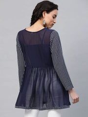 Navy Blue Georgette Khari Print Tunic-AHTUGRPGDS-8038