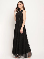 Black Net Glitter Print Top Skirt Set With Dupatta-AHTPDUSK-COMBO-399-FF