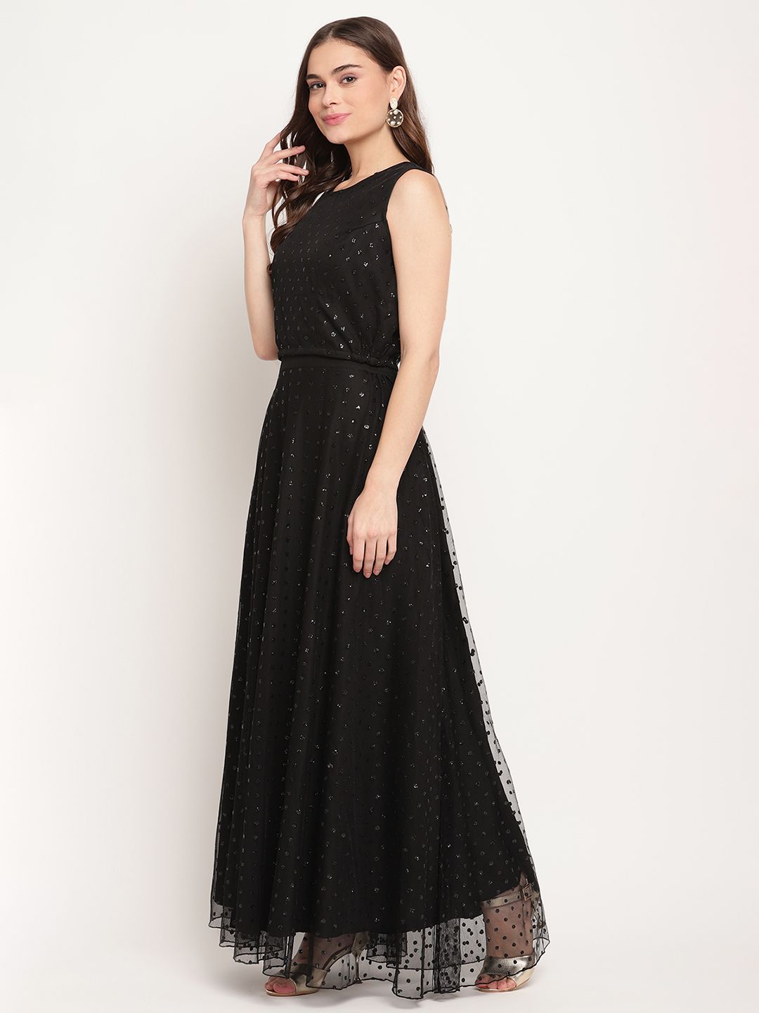 Black Net Glitter Print Top Skirt Set with Dupatta - Lehenga C...