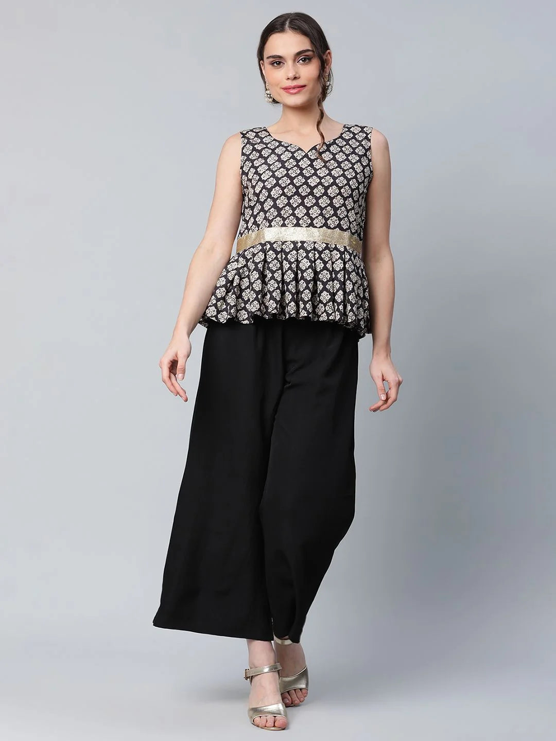 Black Digital Printed Top & Palazzo Set | Co Ord Sets for Women