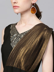 Black & Gold Draped Dress-AHKUCRGRLTSM-769