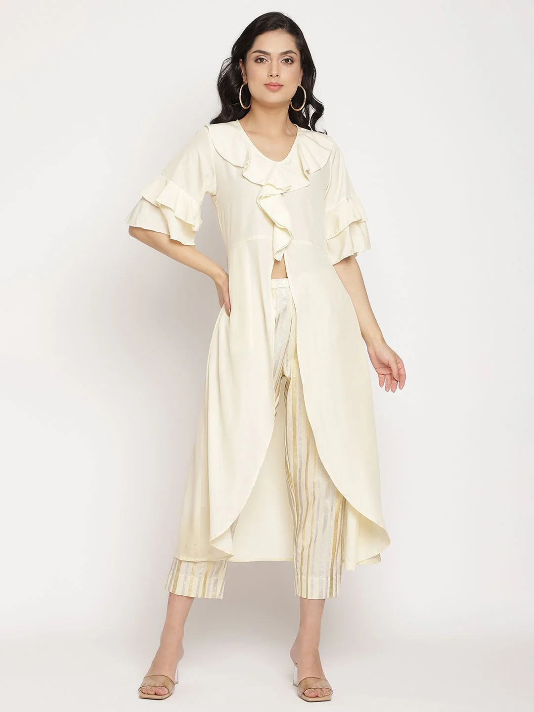 Off White Layered Kurta with Trousers | Women's Kurta Sets