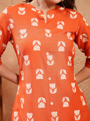 Stylum Women's Orange Floral Printed Rayon A-Line Kurta (ORANGECRAFT)