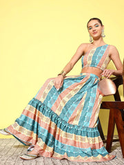 Printed Flared Maxi Skirt-AHSKCRDP-15037