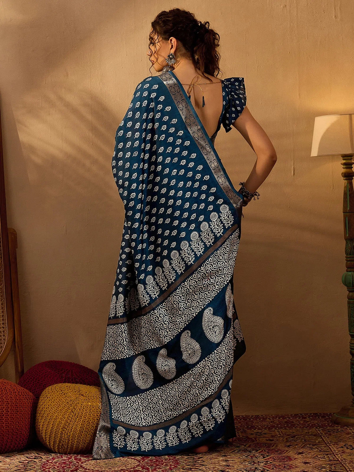 Women's  Blend Teal Blue Printed Designer Saree With Blouse Piece-OXFORD10D