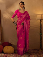 Women's Dola Magenta Printed Designer Saree With Blouse Piece-DOLA183D