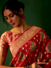 Womens Fashion Ethnic Red Color Sarees-MLSHWSA1197RED0ONE