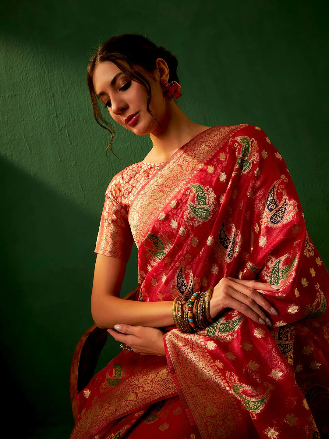 Womens Fashion Ethnic Red Color Sarees-MLSHWSA1197RED0ONE