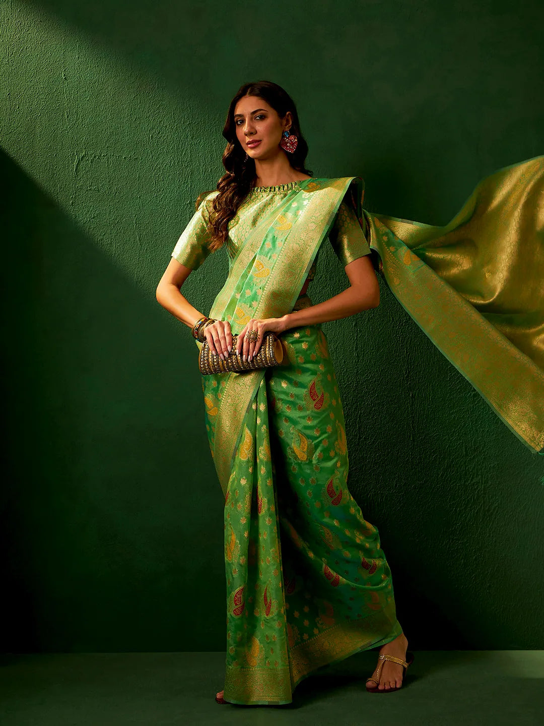 Womens Fashion Ethnic Green Color Sarees-MLSHWSA1201GRN0ONE