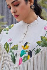 Plus Size Off-white Casual Wear Hand-painted Dress With Stand Collar-CL-SW-3050