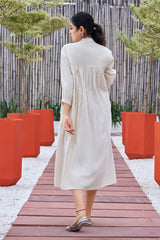 Plus Size Off-white Casual Wear Hand-painted Dress With Stand Collar-CL-SW-3050