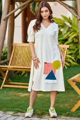 Off-white casual dress with patchwork-CL-SW-3086