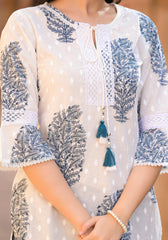 Azure Breeze Cotton Tassel Kurta-P1005WHITE