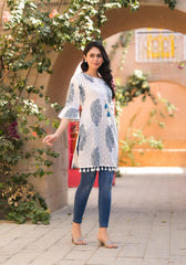 Azure Breeze Cotton Tassel Kurta-P1005WHITE