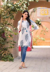 Azure Breeze Cotton Tassel Kurta-P1005WHITE