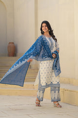 Ivory & Indigo Serenity Block Print Cotton Suit Set-P1008IVORY_OF