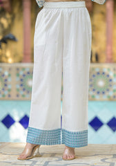 White Floral Printed Cotton A-line Kurta Pant And Dupatta Set-P1013WHITE_OF