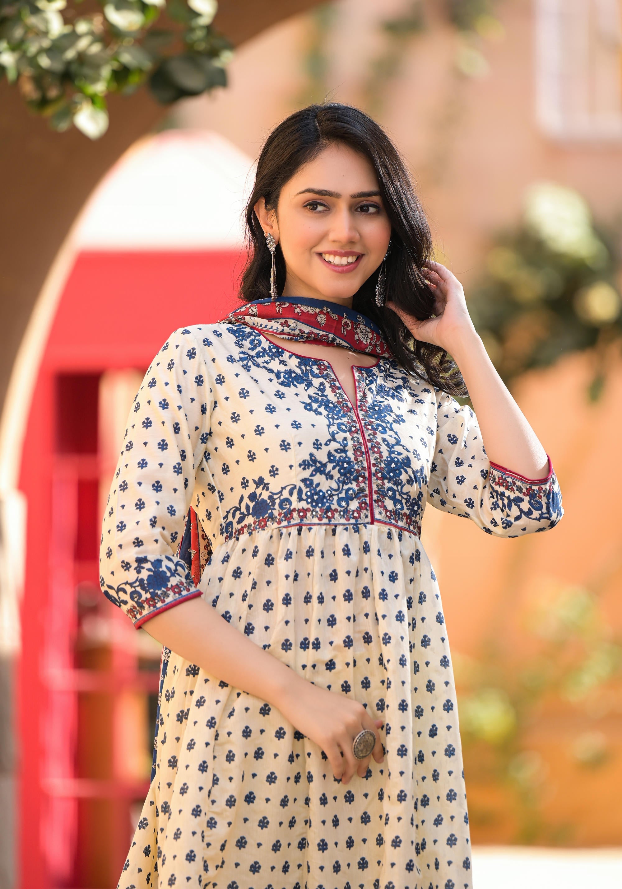 Ivory Floral Chanderi Suit Set with Sequins | Indian Suits