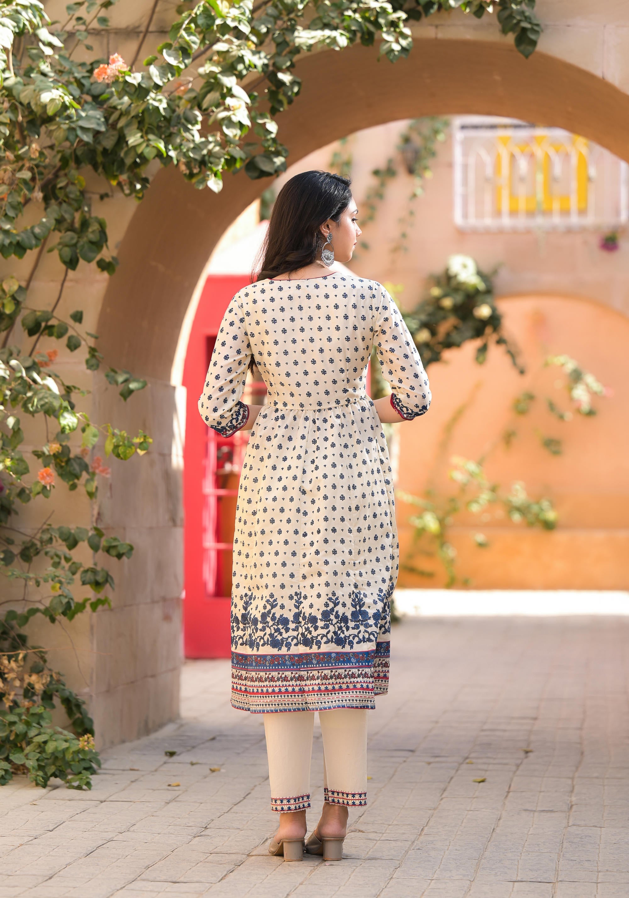 Ivory Floral Chanderi Suit Set with Sequins | Indian Suits