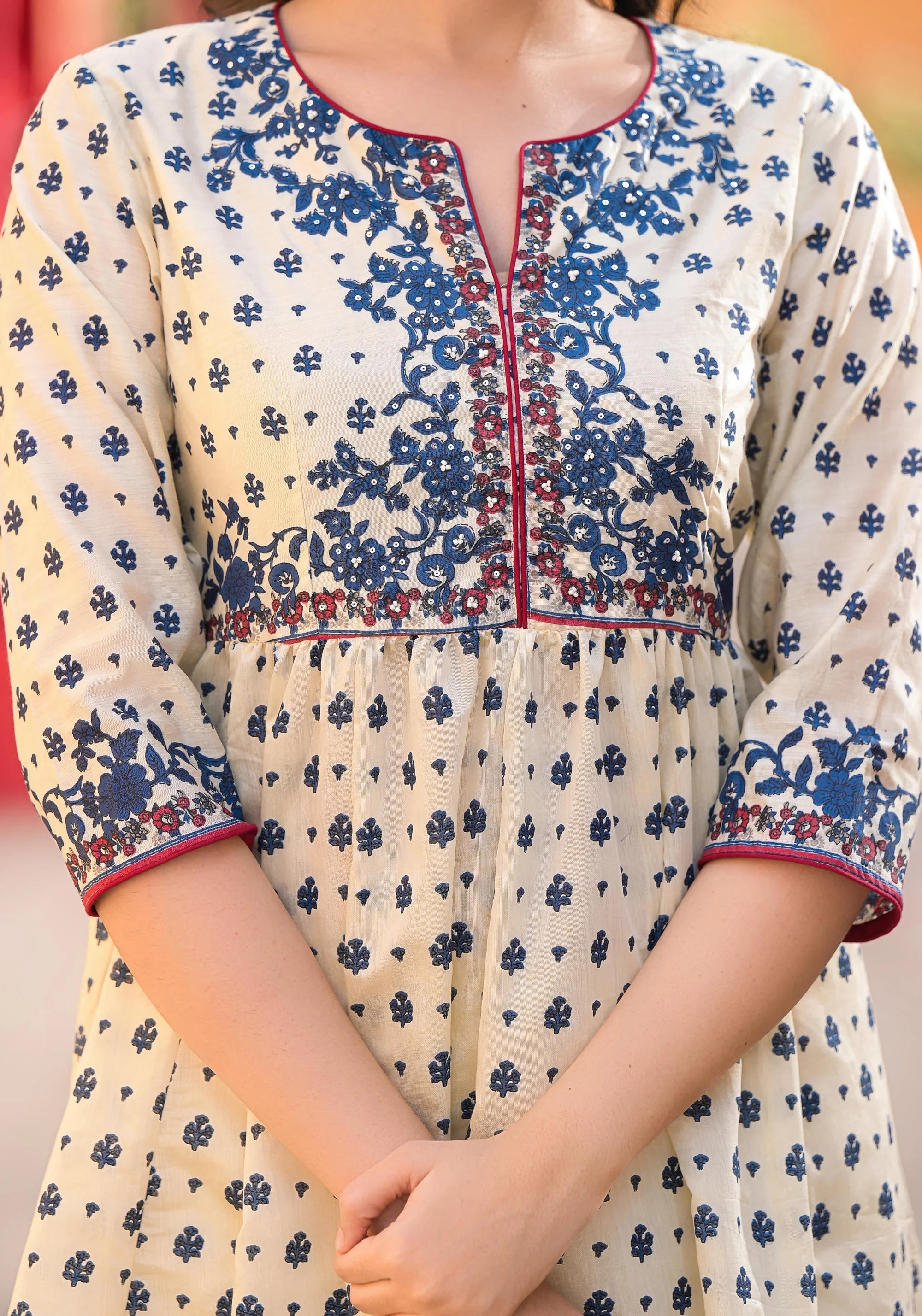 Ivory Floral Chanderi Suit Set with Sequins | Indian Suits