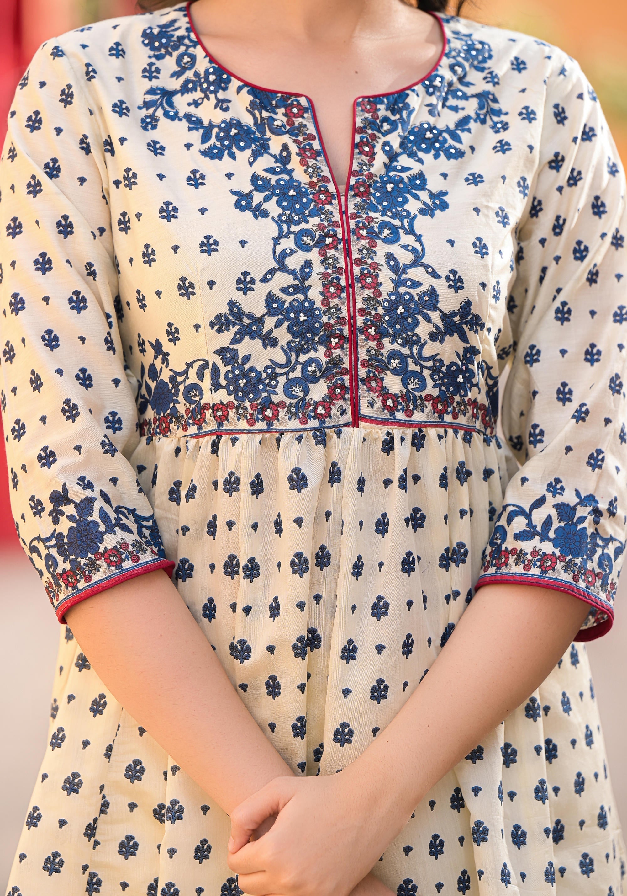 Ivory Floral Chanderi Suit Set with Sequins | Indian Suits