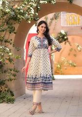 Ivory Floral Printed Chanderi Kurta Pant And Dupatta Set With Sequins-P1016IVORY