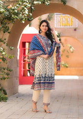 Ivory Floral Printed Chanderi Kurta Pant And Dupatta Set With Sequins-P1016IVORY