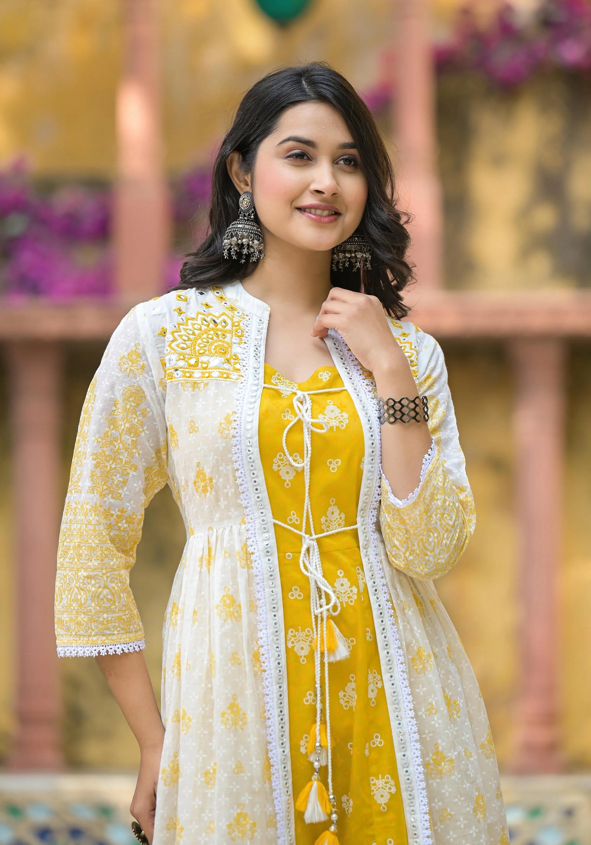 Mustard Cotton Kurta Shrug Set | Indian Dresses Online
