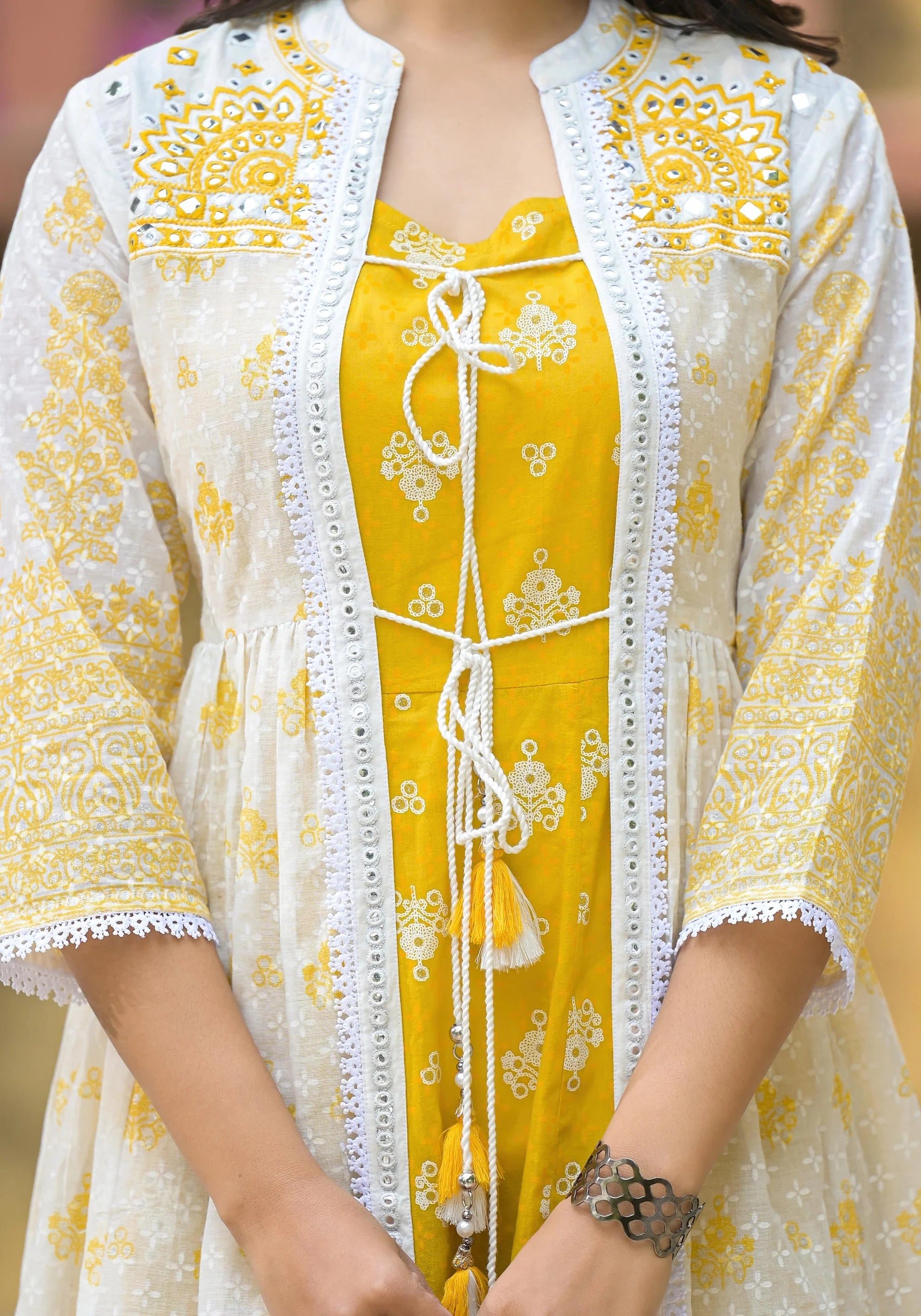 Mustard Cotton Kurta Shrug Set | Indian Dresses Online