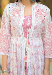 Pink Ethnic Motif Printed Cotton Kurta & Shrug With Doris-P1024PINK