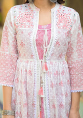 Pink Ethnic Motif Printed Cotton Kurta & Shrug With Doris-P1024PINK