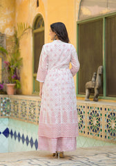 Pink Ethnic Motif Printed Cotton Kurta & Shrug With Doris-P1024PINK
