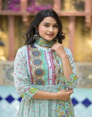 Women Mint Print Longdress & Dupatta-P1029D_MINT_OF_ON