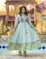 Women Mint Print Longdress & Dupatta-P1029D_MINT_OF_ON