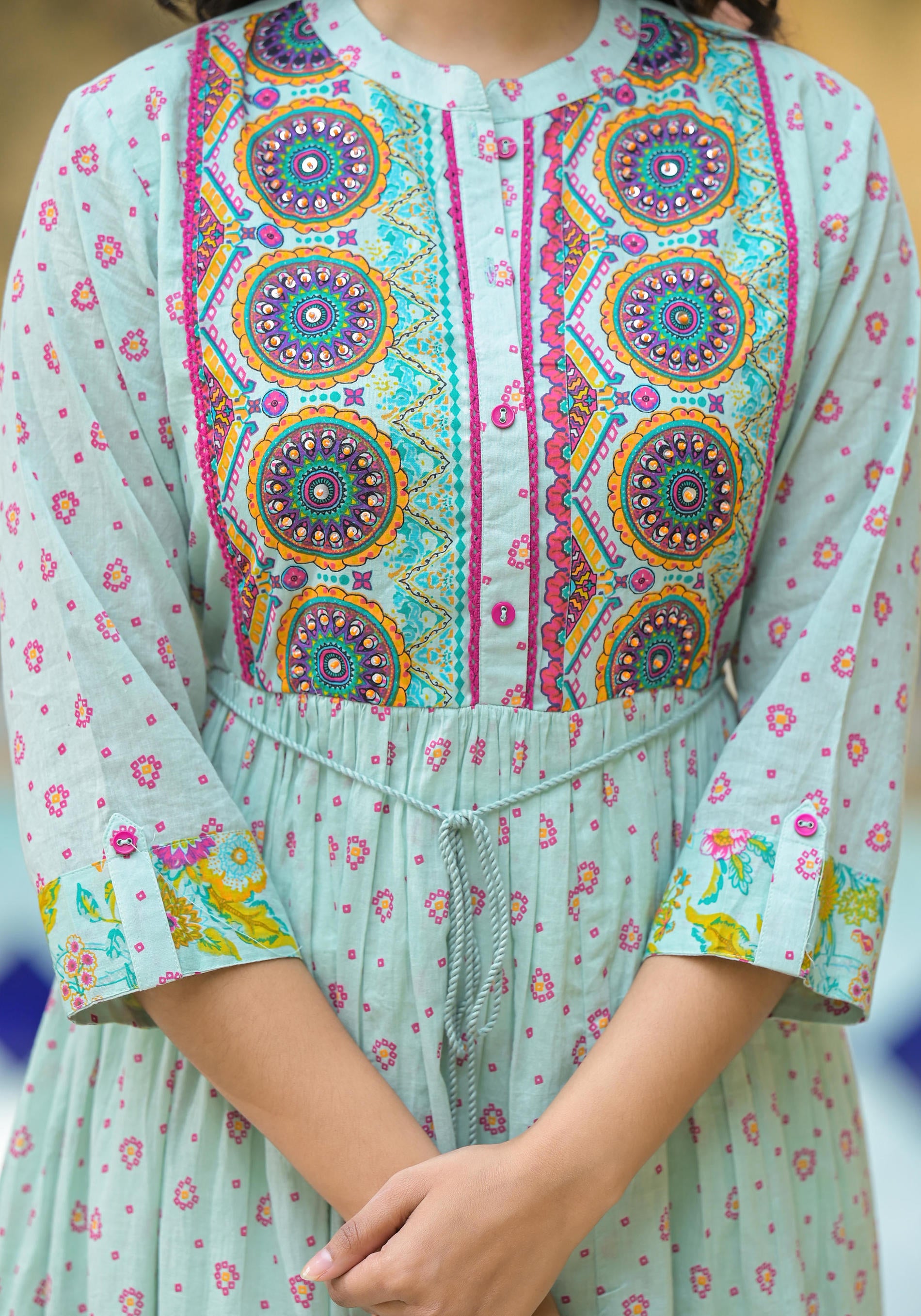 Women Mint Print Longdress  &  Dupatta