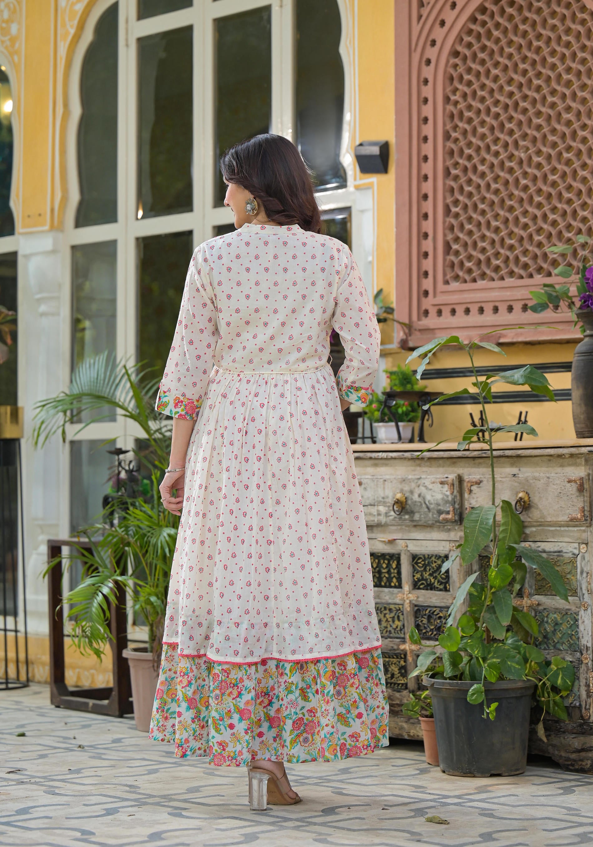 Women Offwhite Print Longdress  &  Dupatta