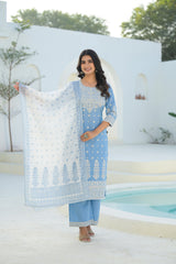 Sky Blue Embroidered Cotton Suit Set with Dupatta
-P1034S_BLUE