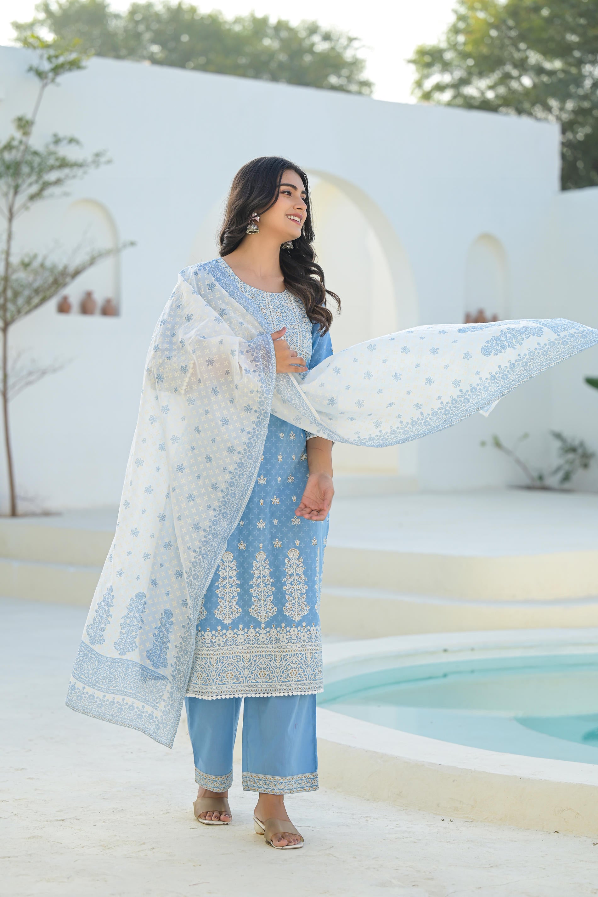 Sky Blue Embroidered Cotton Suit Set with Dupatta
-P1034S_BLUE