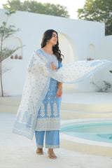 Sky Blue Embroidered Cotton Suit Set with Dupatta
-P1034S_BLUE