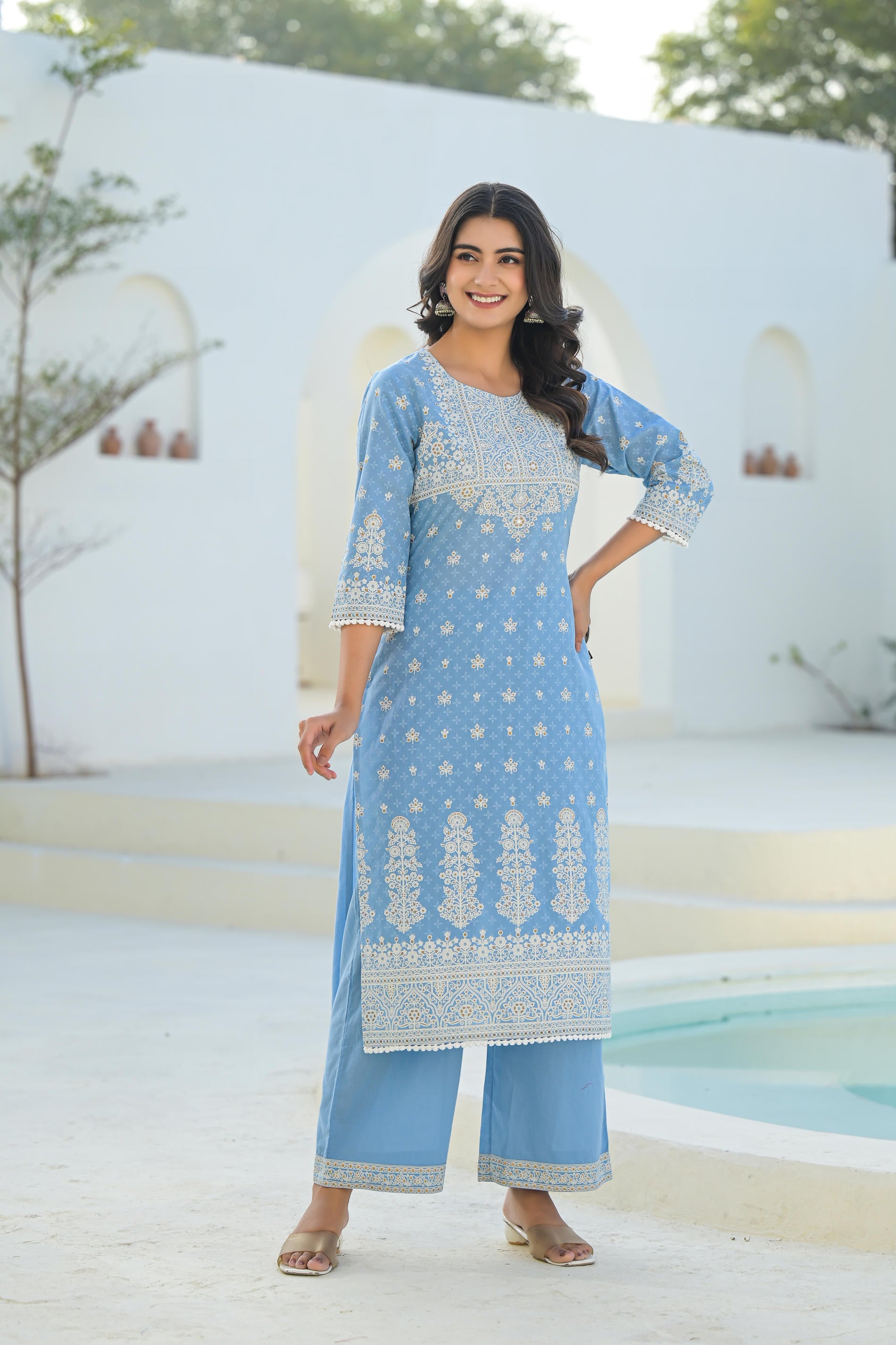 Sky Blue Embroidered Cotton Suit Set with Dupatta
-P1034S_BLUE