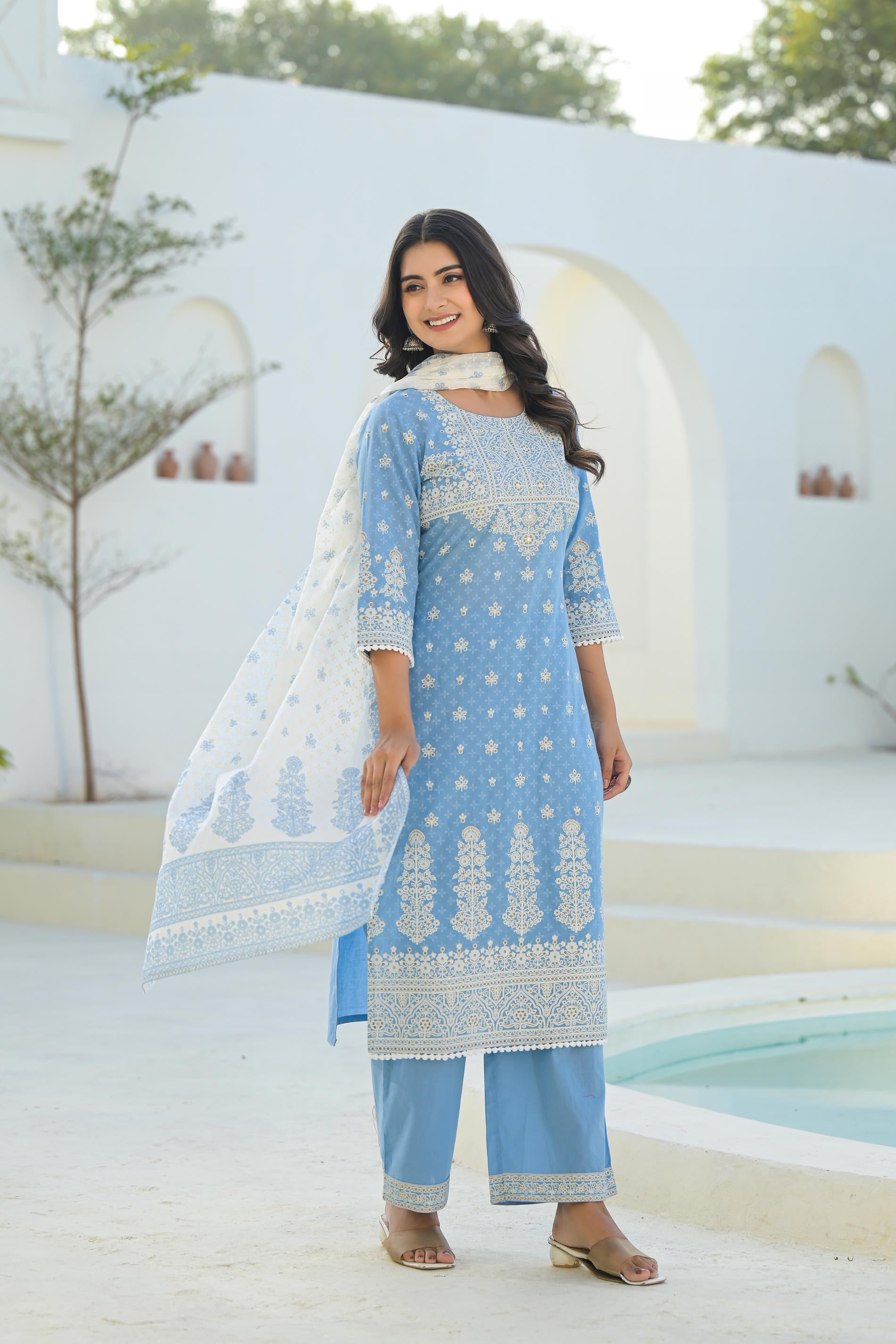Sky Blue Embroidered Cotton Suit Set with Dupatta
-P1034S_BLUE