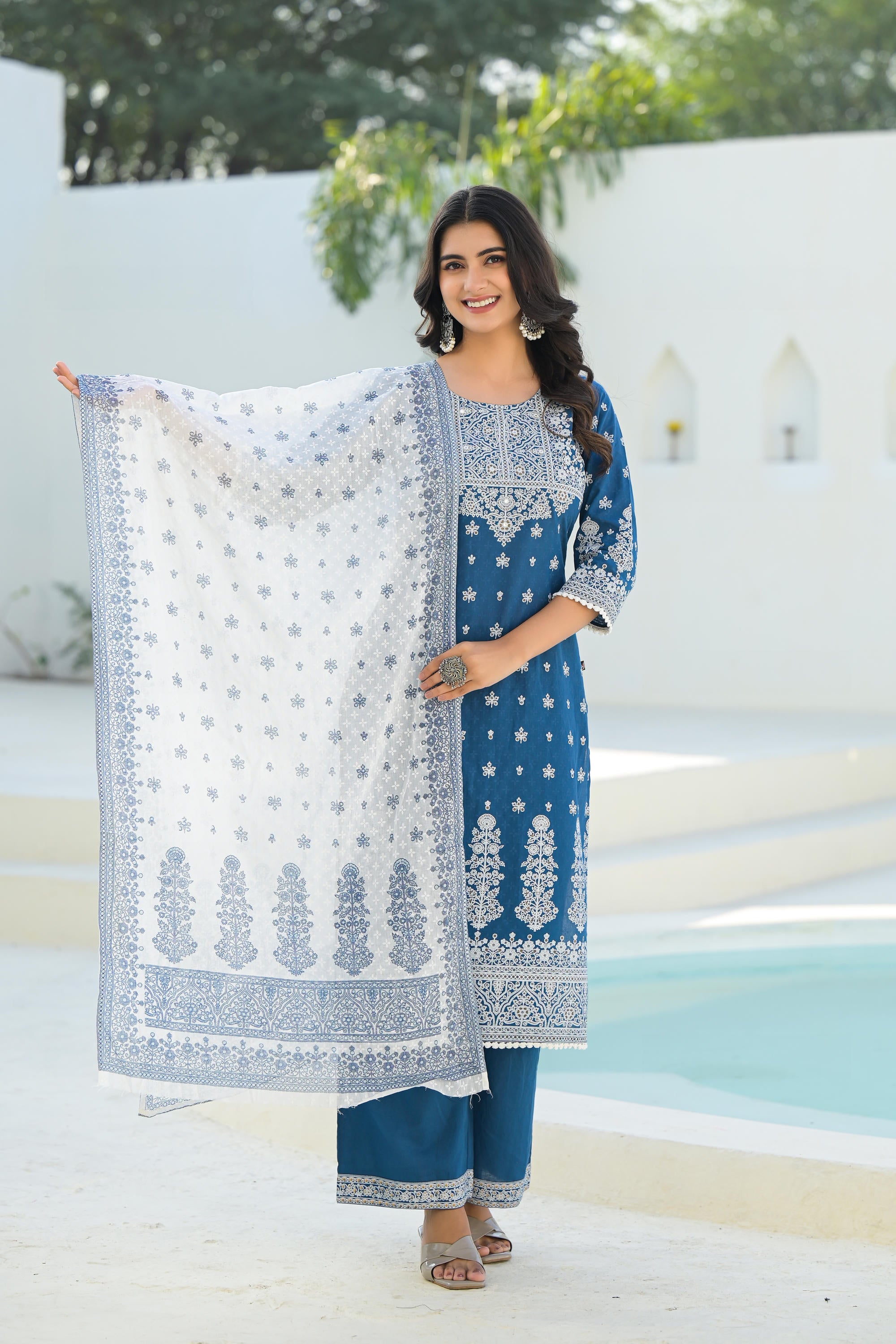 Indigo Embroidered Cotton Suit Set with Dupatta
-P1034S_INDIGO