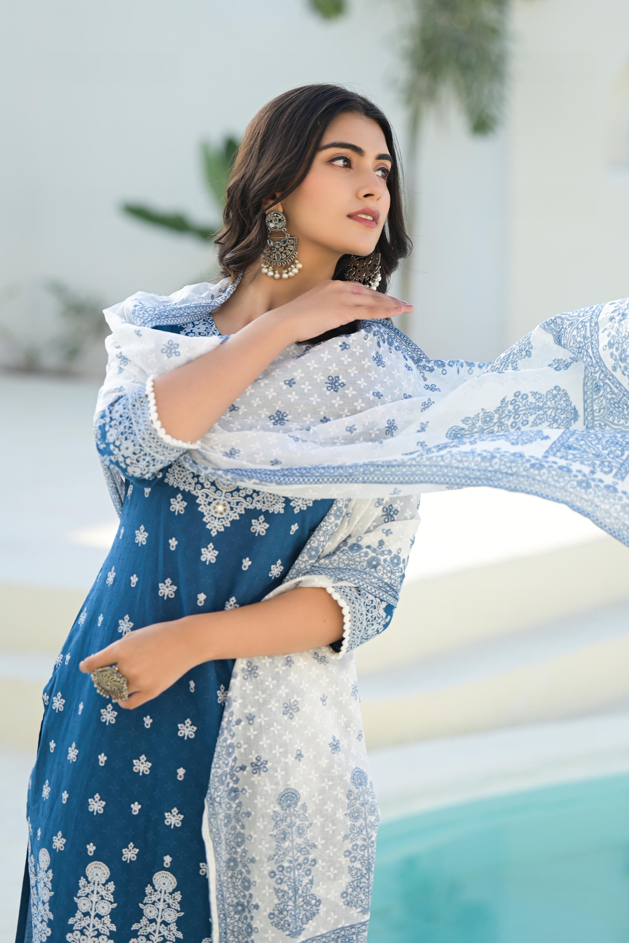Indigo Embroidered Cotton Suit Set with Dupatta
-P1034S_INDIGO