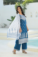 Indigo Embroidered Cotton Suit Set with Dupatta
-P1034S_INDIGO