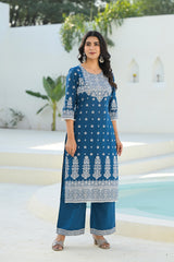 Indigo Embroidered Cotton Suit Set with Dupatta
-P1034S_INDIGO