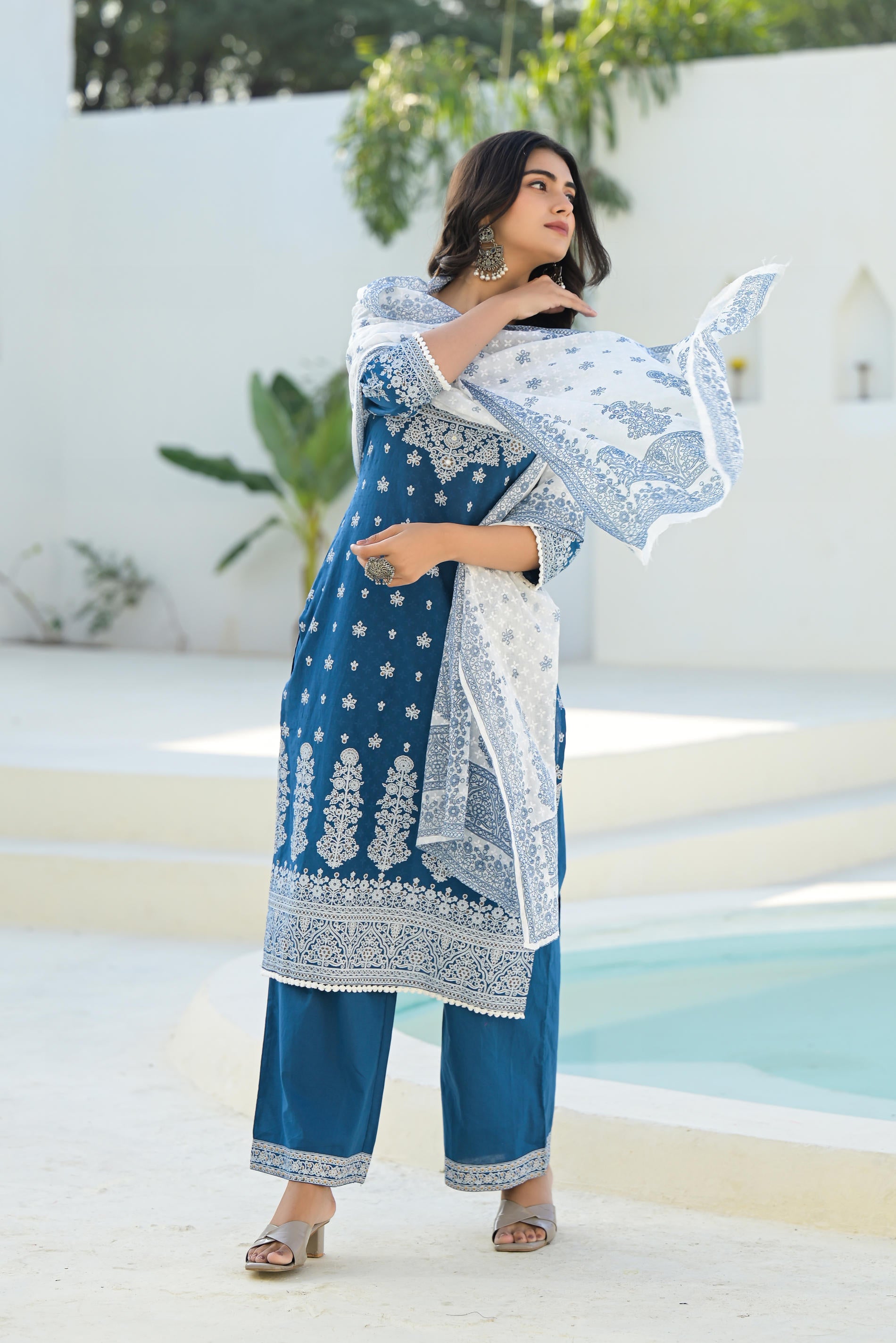 Indigo Embroidered Cotton Suit Set with Dupatta
-P1034S_INDIGO