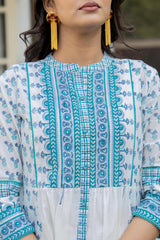 White Floral Printed Cotton Kurta With Buttons-P1038WHITE