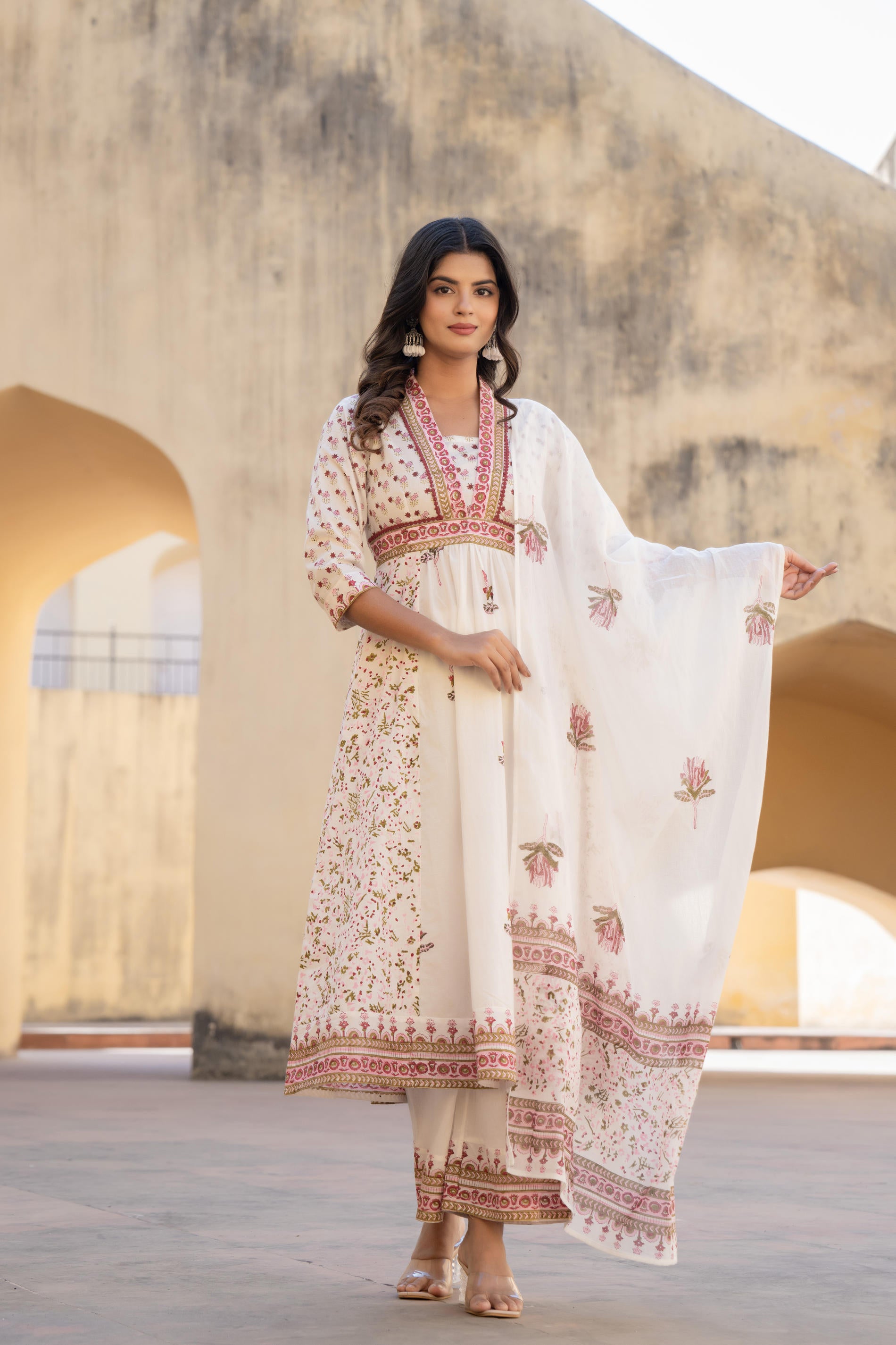 Gulab Baagh Anarkali Cotton Suit Set-P1041WH_PINK