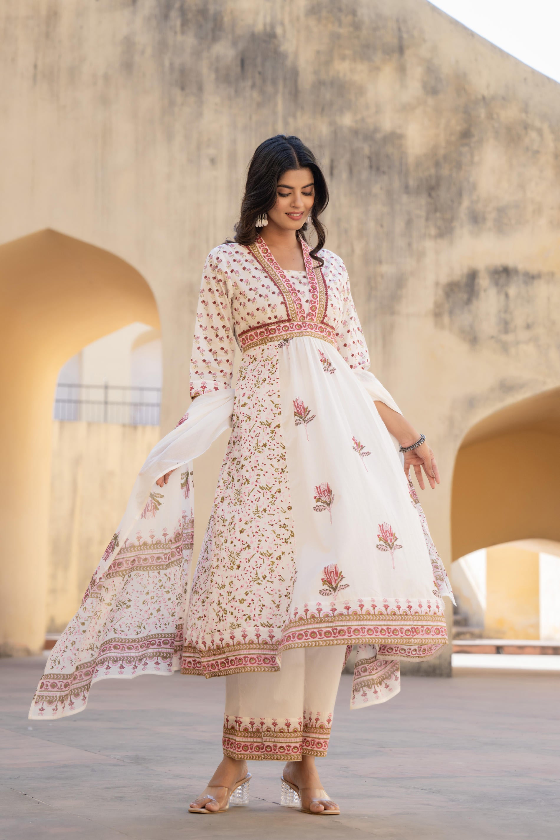 Gulab Baagh Anarkali Cotton Suit Set-P1041WH_PINK