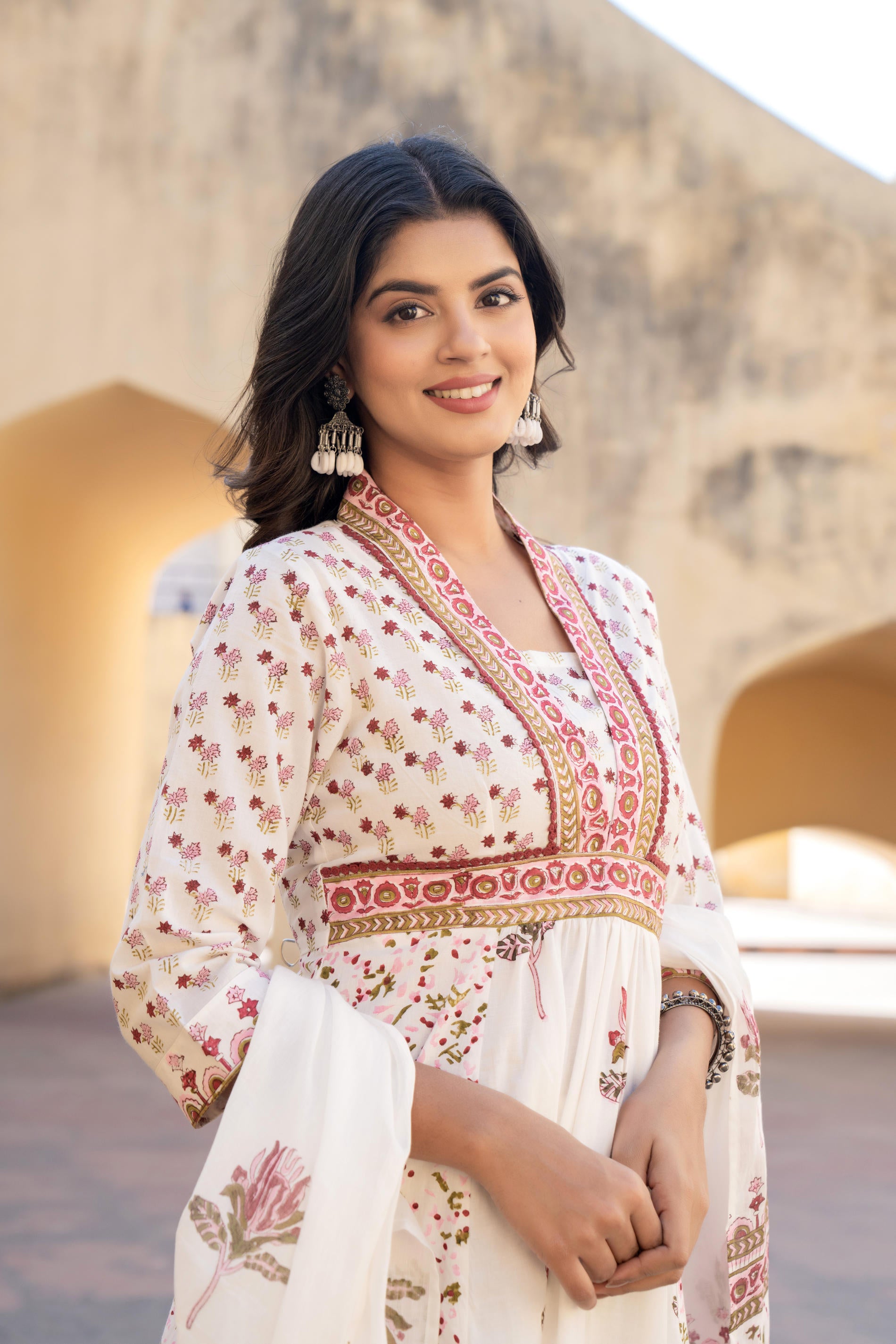 Gulab Baagh Anarkali Cotton Suit Set-P1041WH_PINK